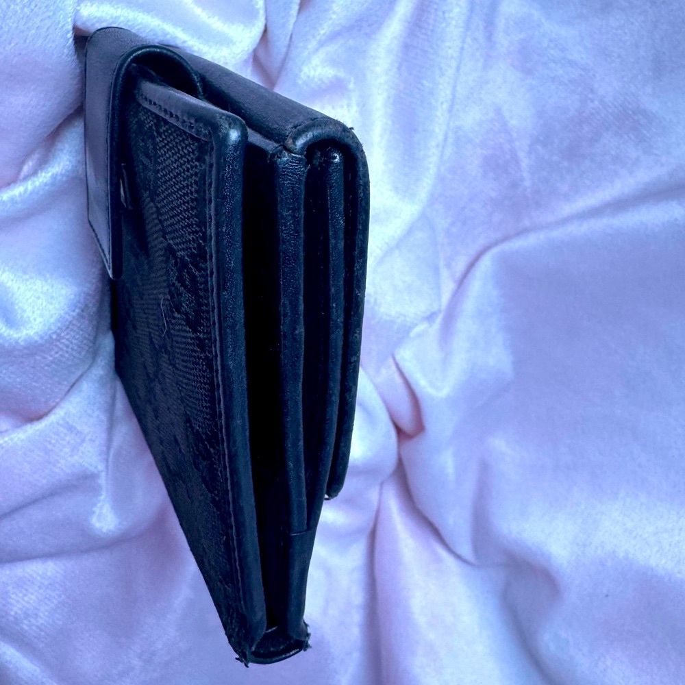 Gucci GG Canvas Black Trifold Wallet Vintage Silver Logo Plate Made in Italy - Picture 3 of 12